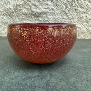Carlo Scarpa Venini Sommerso Bollicine Red Gold Leaf Bowl Murano Glass 4 3/4&quot;