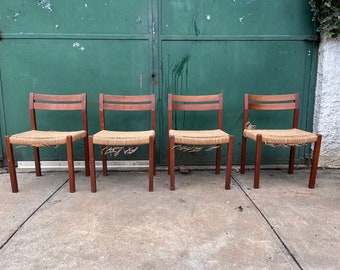 Neils Moller J L Moller Teak Paper Cord Chairs Danish Modern