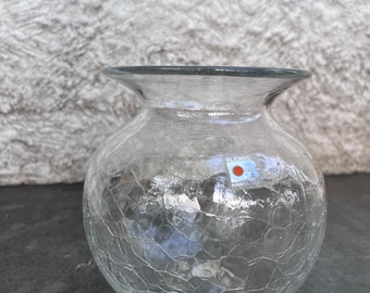 Don Shepherd Blenko 8725 Clear Crackle Glass Vase Flared Rim