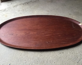 Huge Bent Wood Oval Teak Tray Sweden 30" Long