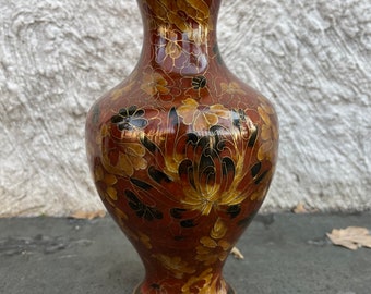 Vintage Jingfa Cloisonné Brass Vase 8”