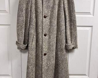 Vintage Myers & McCarthy Oversized Irish Tweed Wool Herringbone Top Over Coat Thick 24 1/2” chest.