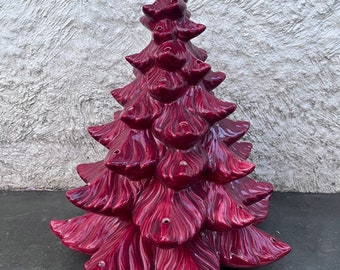 Atlantic Mold Ceramic Pottery Crimson Red Christmas Tree 17" 2 pc No Base