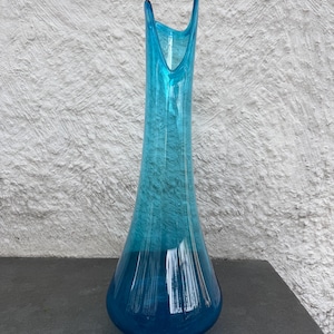 LE Smith Peacock Blue Swung Vase Smooth Fat Bottom 19 1/2” x 6 1/2” Mid Century Modern