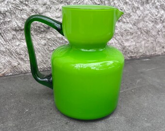 Carlo Moretti Empoli Italy Chartreuse Green White Cases Glass Pitcher