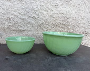 Vintage Fire King Jadeite Swirl-mengkommen 6" 9" VS
