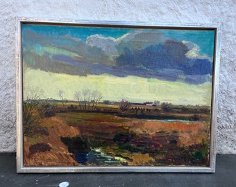 CEJ 53 Mid Century Impressionist Landscape Painting Prairie Countryside