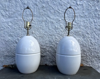 Postmodern White Glaze Ceramic Lamps, Pair