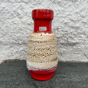 Carstens Tonnieshof Lava Glaze Red Vase Ceramic West German Pottery Mid Century