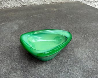 Bohemian Czech Green Glass Marbleized Glass Triangle Mid Century Modern