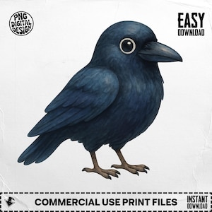 Watercolor Crow PNG: Bird Clipart, Digital Download
