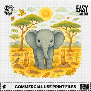 Baby Elephant Clipart, Cute Baby Animal Clipart, Baby Nursery Clipart, Jungle Safari Png, Baby Shower Clipart, Digital Download Png