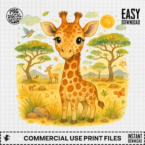 Baby Giraffe Clipart, Cute Baby Animal Clipart, Baby Nursery Clipart, Jungle Safari, Baby Shower Clipart, Giraffe Png
