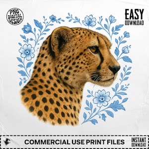 Cheetah PNG, Cheetah Clipart, Floral Png, Leopard Png, Boho Floral Cheetah, Sublimation Png, Digital Download, T-Shirt