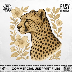 Cheetah PNG, Cheetah Clipart, Floral Cheetah, Animal Png, Safari Animal, Sublimation Png, Digital Download, T-Shirt