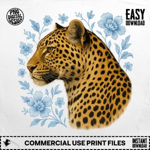 Leopard PNG, Leopard Clipart, Floral Png, Animal Png, Boho Leopard, T-Shirt Png, Sublimation Png, Digital Download PNG