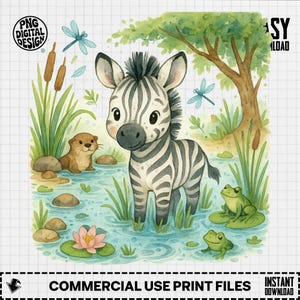 Baby Zebra Clipart, Cute Animal Clipart, Nursery Clipart, Jungle Animals, Baby Shower Clipart, Zebra Png Digital Download