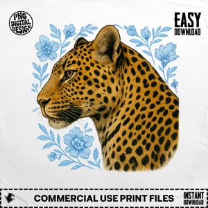 Leopard PNG, Leopard Clipart, Floral Leopard, Wild Cat Png, T-Shirt Design, Sublimation Png, Digital Download