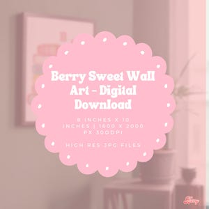 Berry Print Digital Download | Strawberry Aesthetic Coquette Decor | Cottagecore Wall Art | Sweet Strawberry Illustration