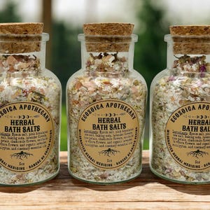 Herbal Bath Salts | Relaxing Soak with Lavender, Rose & Escoba de la Vibora | Botanical Tub Tea for Self-Care Rituals | 5oz Glass Cork Jar
