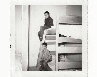1958 Boys on Bunk Bed Photo: Vintage Childhood Snapshot