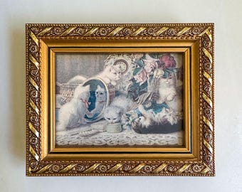 Vintage Kitten Print in Ornate Gold Frame | Cottagecore Cat Decor