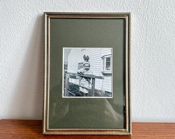 Vintage Child Bunny Ears Easter Photo, Black White Framed Wall Art