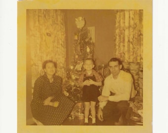 Vintage 1950s Kodacolor Christmas Photo | Family Portrait