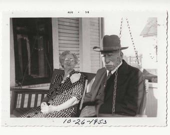 Vintage Elderly Couple Photograph | 1950s Porch Swing Americana Snapshot
