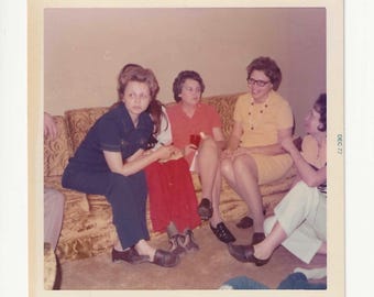 Vintage 1972 Color Snapshot | Women on Gold Couch, Handwritten