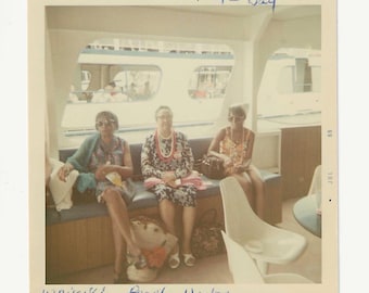 1969 Waikiki Women on Boat Photo | Vintage Hawaiian Snapshot