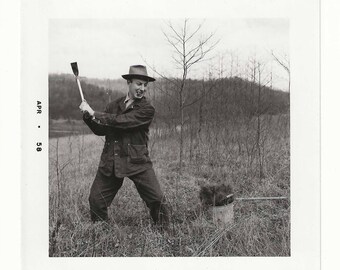 Vintage 1950s Photo: Man Planting Tree - Kodak Velox Print