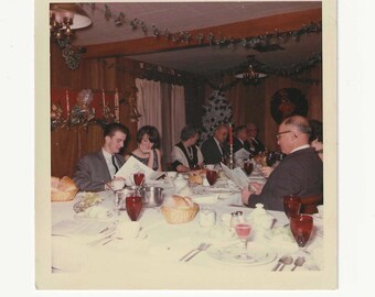 1960s Christmas Dinner Party Photo | Vintage Holiday Decor