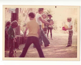 1970s Birthday Party Photo: Retro Kids Playing, Vintage Color Snapshot