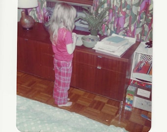 Vintage 1975 Color Snapshot: Girl in Plaid Pajamas