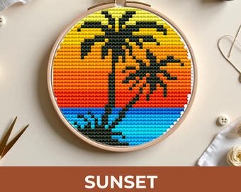 スティッチ アクリル画 夕日 ビーチ スティッチ アクリル画 夕日