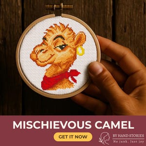 Camel Cross Stitch Pattern, Funny Animal PDF, Beginner Needlepoint Design, Modern Embroidery Chart, Mischievous Camel