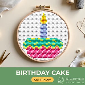 Birthday cake cross stitch pattern, with candle small festive cupcake, counted cross stitch PDF, holiday decor