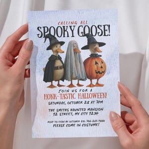 Painted Spooky Goose Party Invitation - Spooky Goose Halloween, Editable Watercolor Honktastic Digital Invite | Instant Download