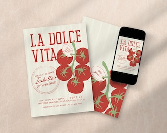 Faire-part d'anniversaire La Dolce Vita : dîner italien à Amalfi, modèle Canva (téléchargement numérique instantané)