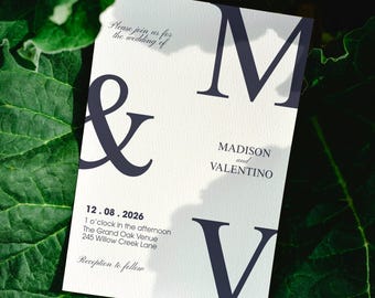 Minimalist Wedding Invitation Bundle: Black and White Editable Set, Canva Template (Instant Digital Download)
