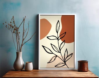 Botanical Wall Print, Living Room Piece, Bedroom Wall Art, Framed Art, Digital Download, Wall Art, Printable Art Piece
