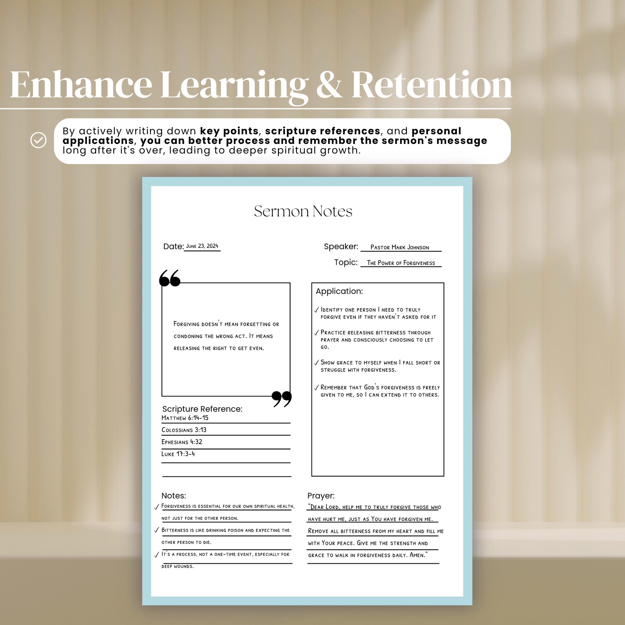 Printable Sermon Notes Template: Bible Study & Church Ministry Journal ...