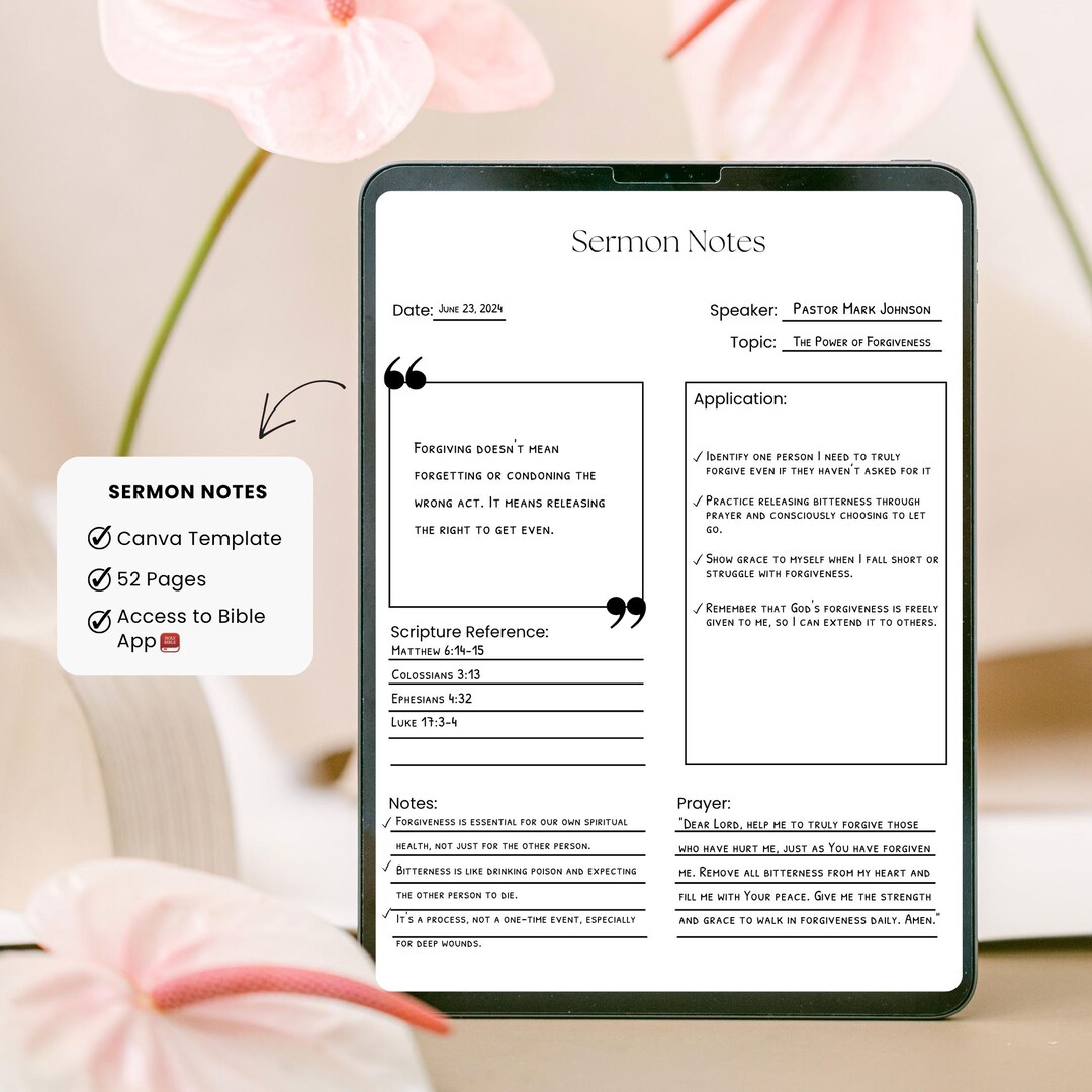 Printable Sermon Notes Template: Bible Study & Church Ministry Journal ...