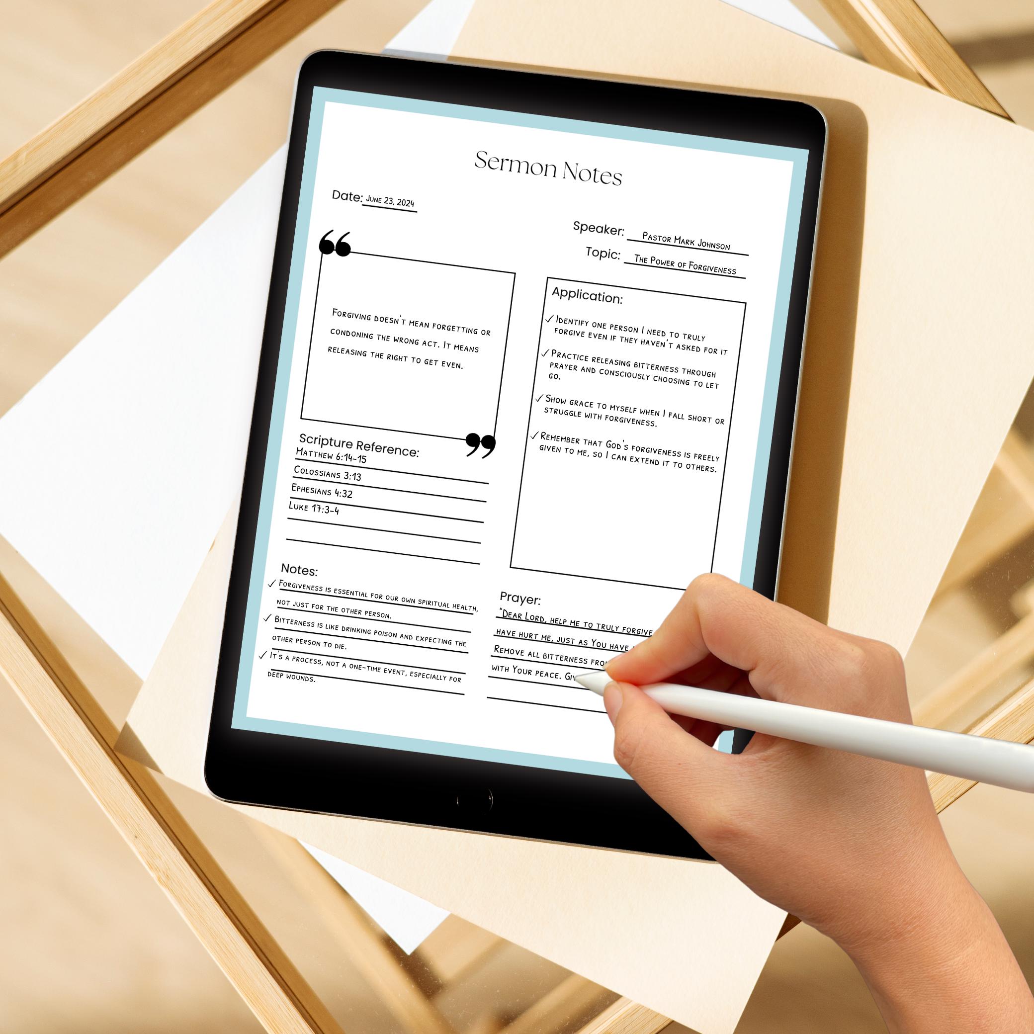 Printable Sermon Notes Template: Bible Study & Church Ministry Journal ...