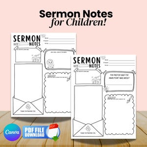 Sermon Notes for Children Printable Church Notes, Sunday School Children Bible Notes, Sermon Summary for Children, Children Church Activity