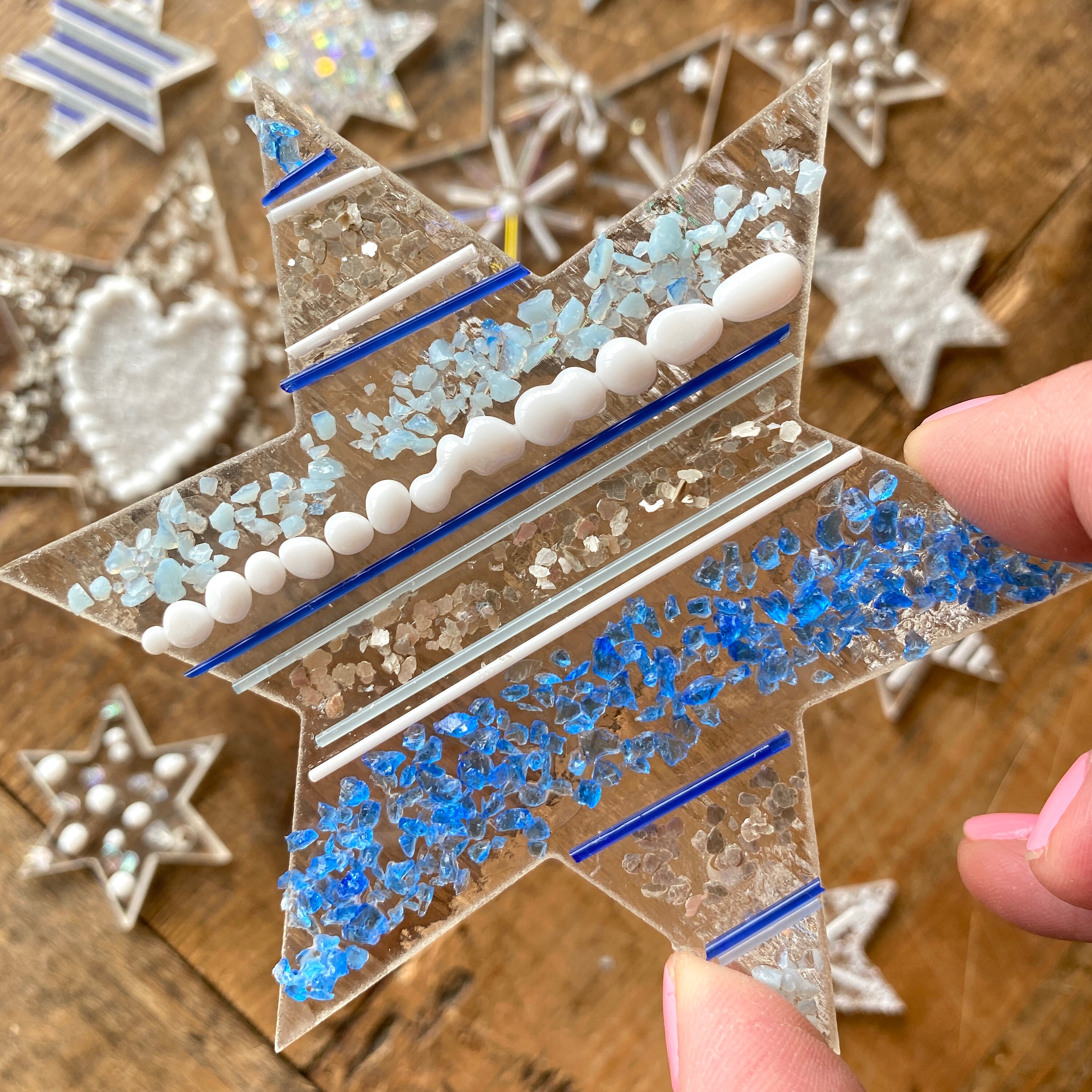 Fused glass star kit glass kit uk blue and silver glass star Etsy