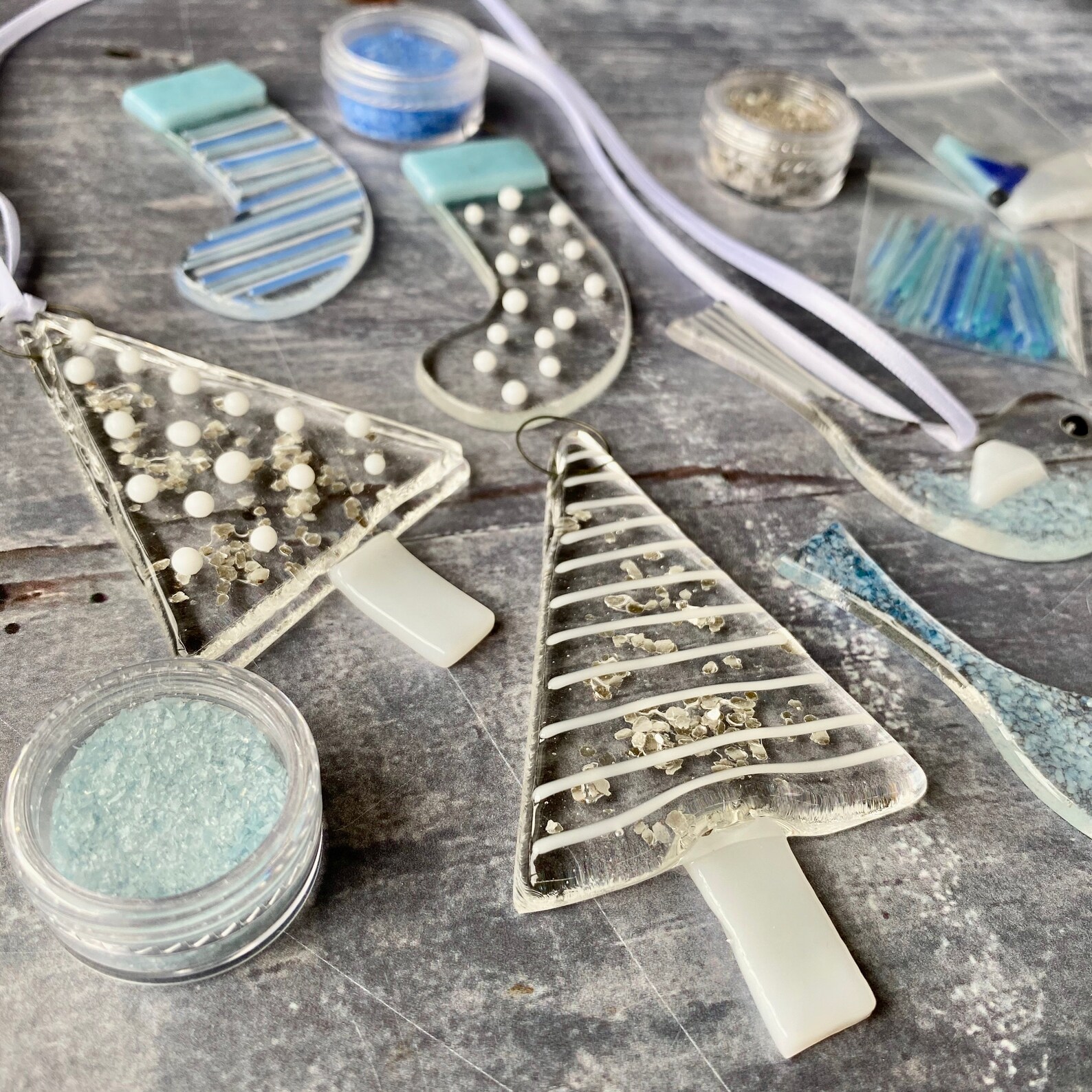 Make at home fused glass kit Christmas decorations white and Etsy