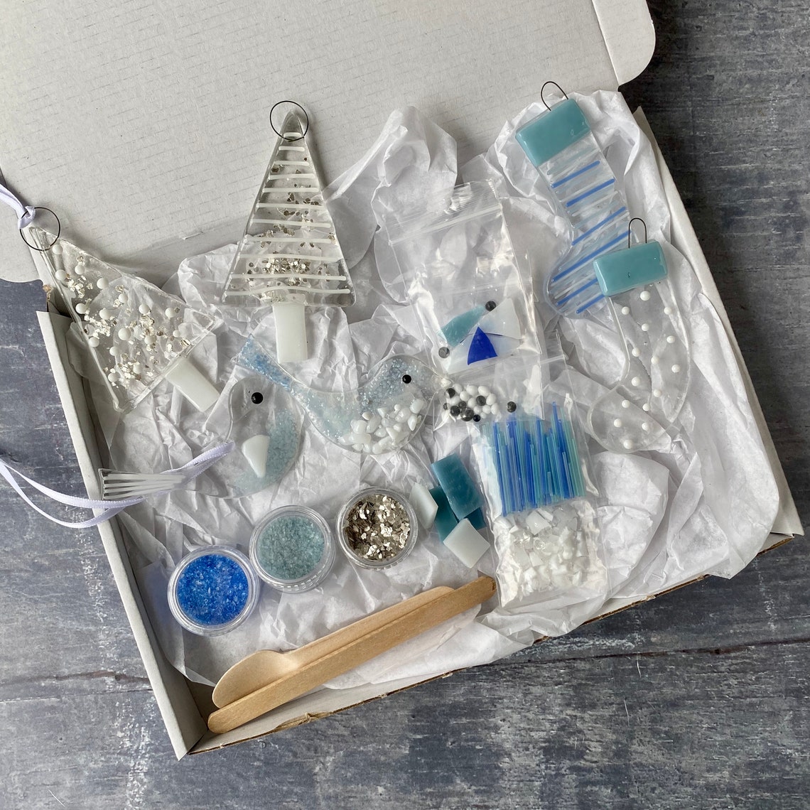 Make at home fused glass kit Christmas decorations white and Etsy
