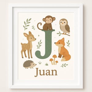 Estampa Infantil Personalizada com iniciais e elementos ilustrados